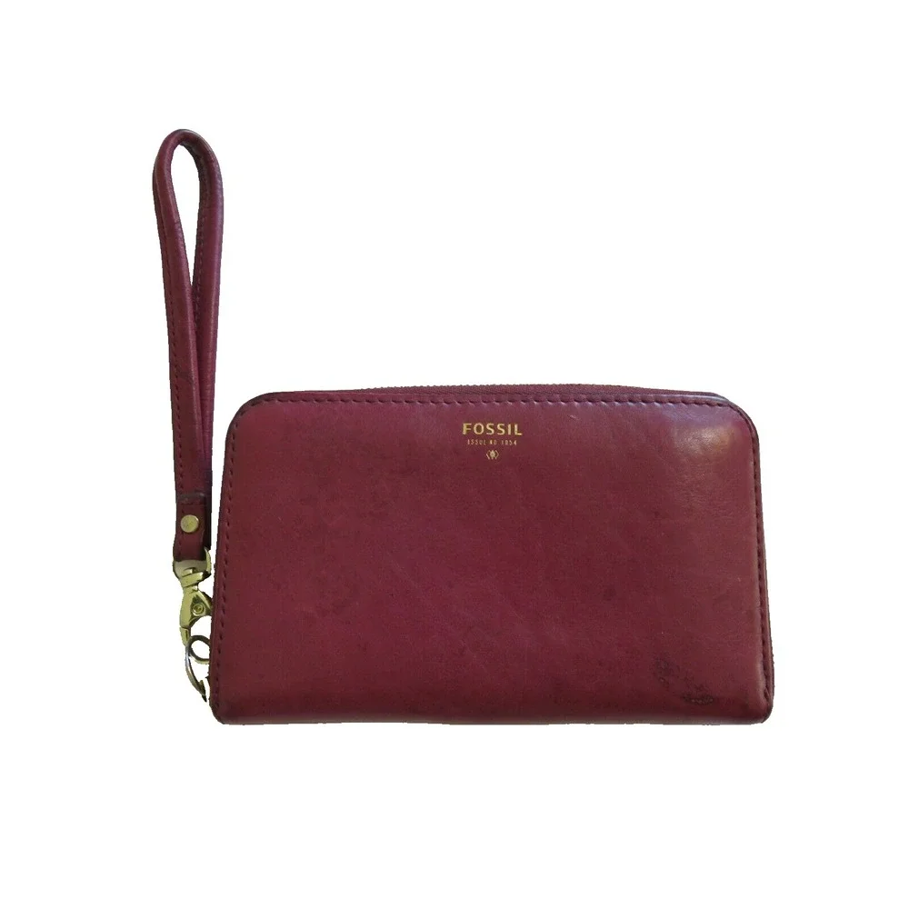 Fossil Wristlet Fuchsia Leather Clutch‎ Bag 6.5